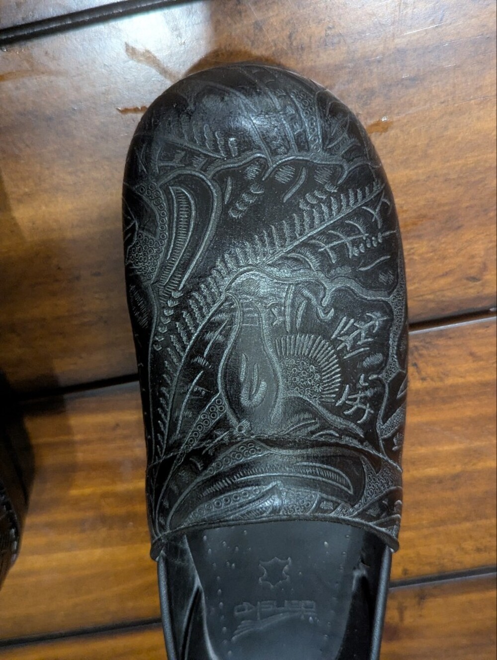 Dansko Professional Black Tooled Leather Floral Clogs Shoes EU 38 / US 7.5-8 - Picture 4 of 10